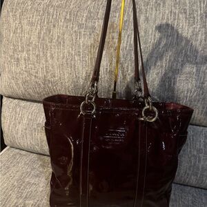 Coach Glossy Maroon Tote Bag - Flaws corner rubbing and creasing PRELOVED
